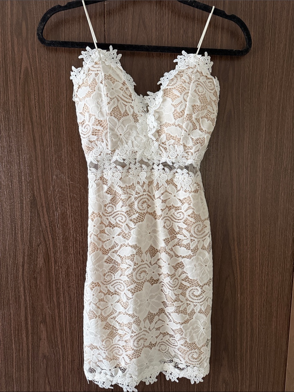 Windsor Ivory Lace Floral Mini Dress with Spaghetti Straps